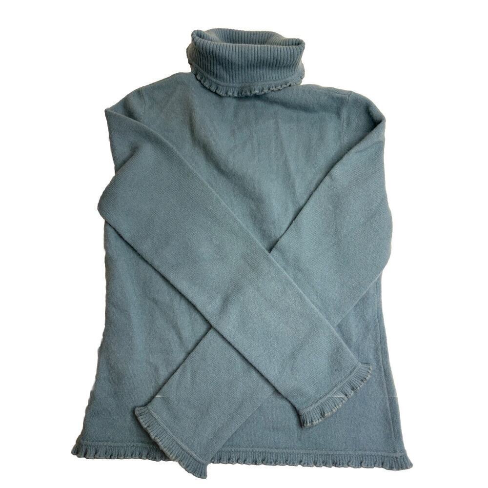 Ladies Vintage 90’s Baby Blue Wool Ruffle Turtleneck Sweater Size Small0
